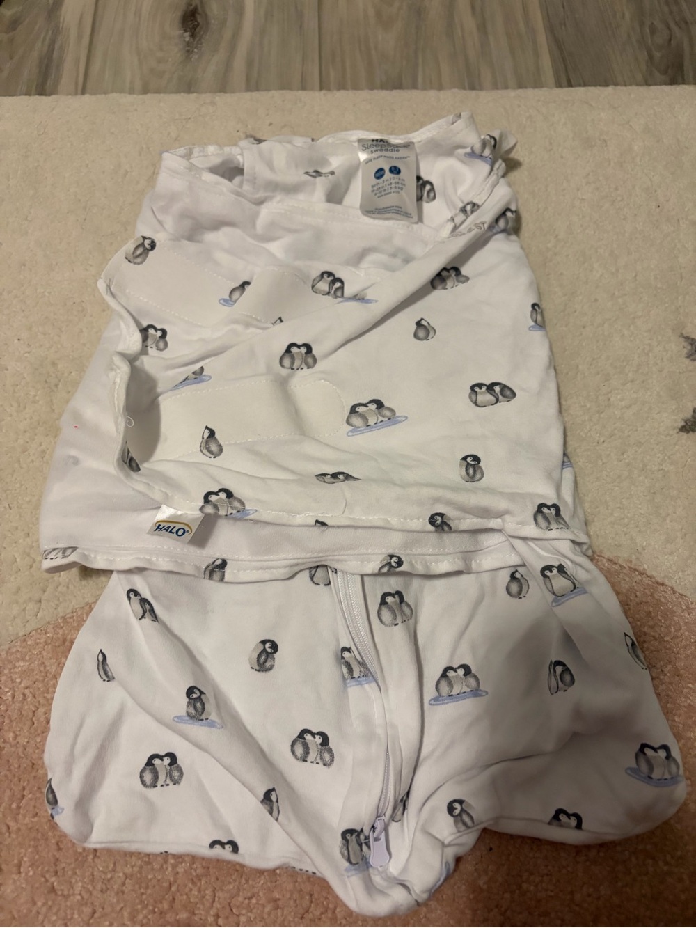 Halo White Baby Sleep Swaddle Pajama Set with Penguin Print